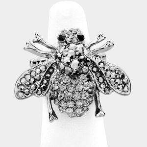 Black Rhinestone Crystal Stretch HoneyBee Ring